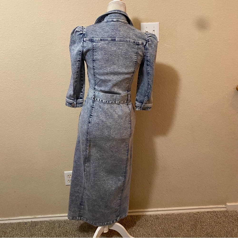 VENUS Button Front Light Blue 1/2 Sleeve Midi Denim Tie Waist Dress Size 2 - Picture 6 of 14